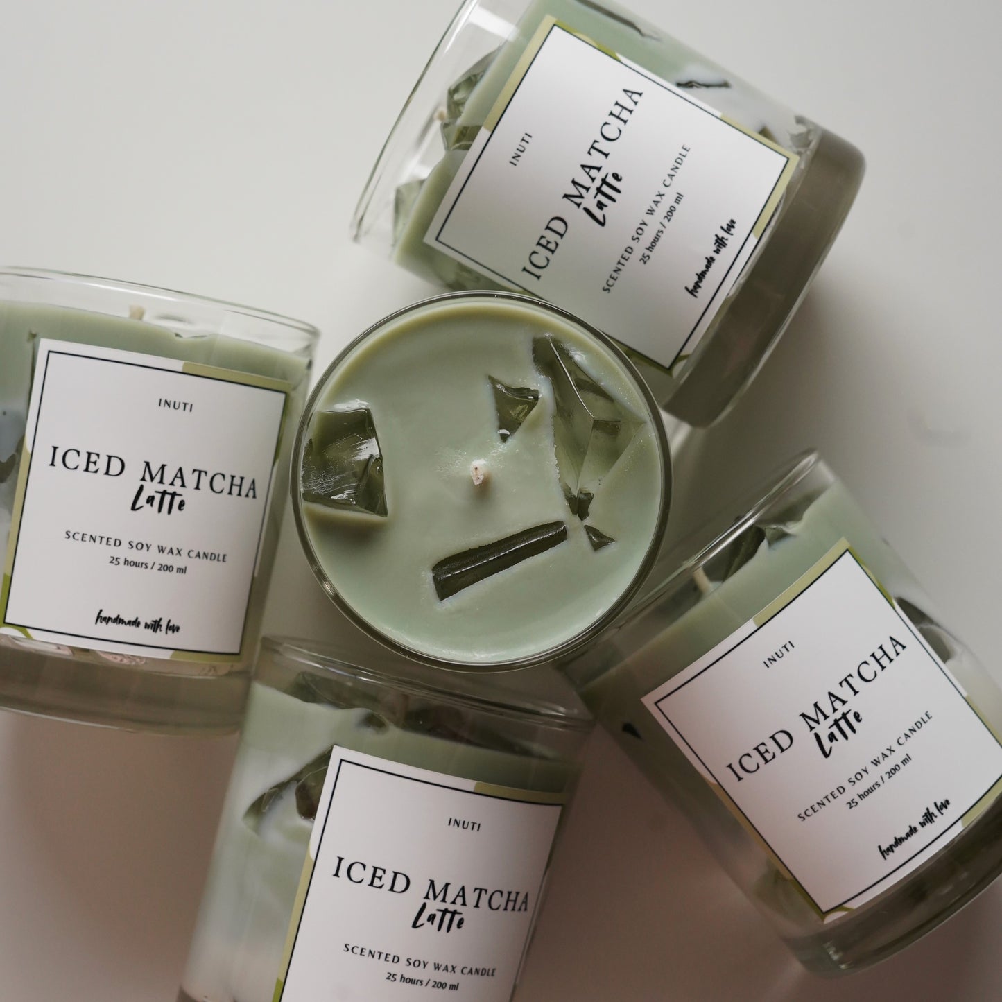 Iced Matcha Latte Duftkerze | Getränke-Kerze mit Eiswürfeln