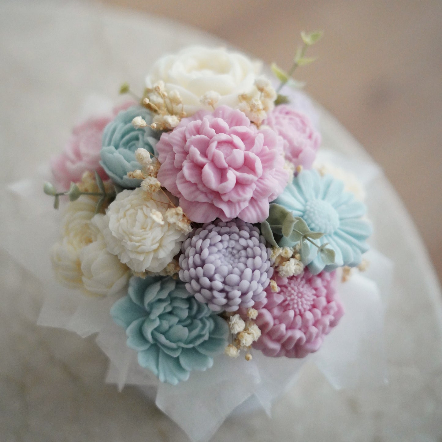 Lebenslanger Wachsstrauß "Pastel Bloom"