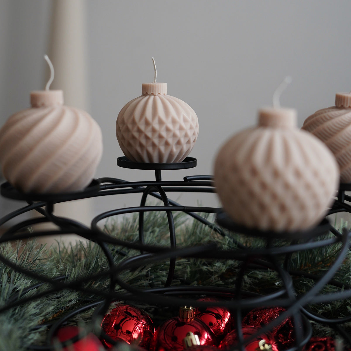 4er-Set Christbaumkugel Kerze für Adventskranz (hellbraun)