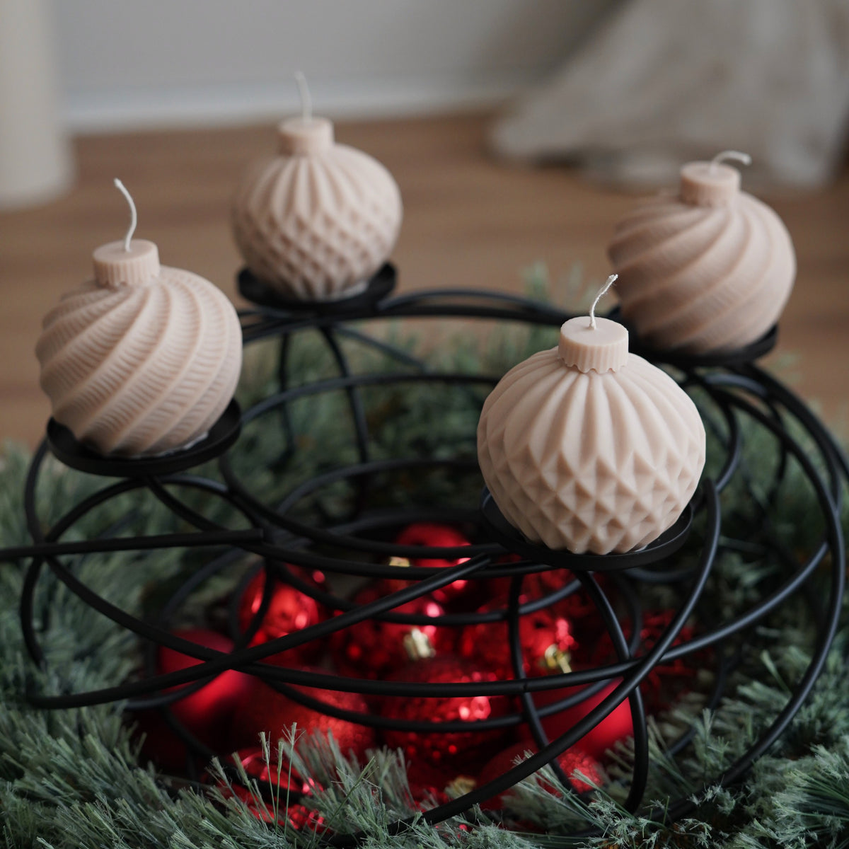 4er-Set Christbaumkugel Kerze für Adventskranz (hellbraun)