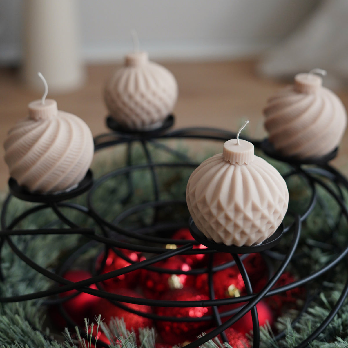 4er-Set Christbaumkugel Kerze für Adventskranz (hellbraun)